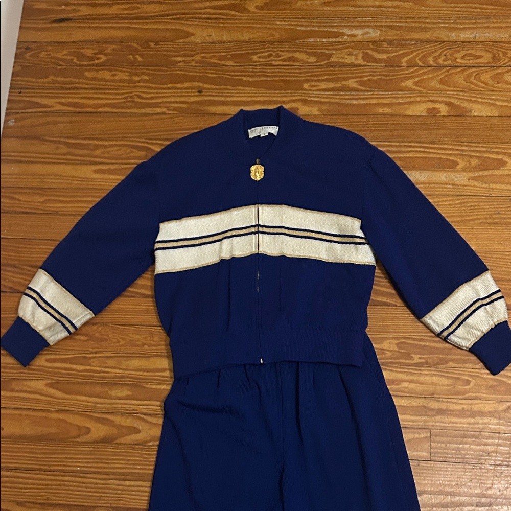 St. John Collection Blue and Cream Jumpsuit